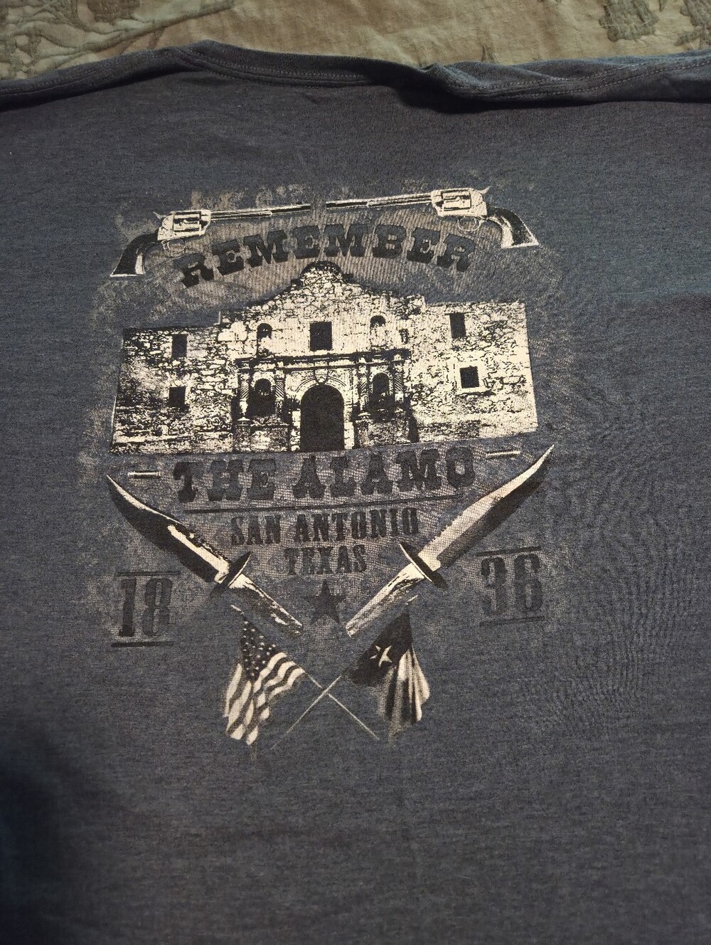 Remember The Alamo Blue Graphic Accent Tee, 2XL, Like New